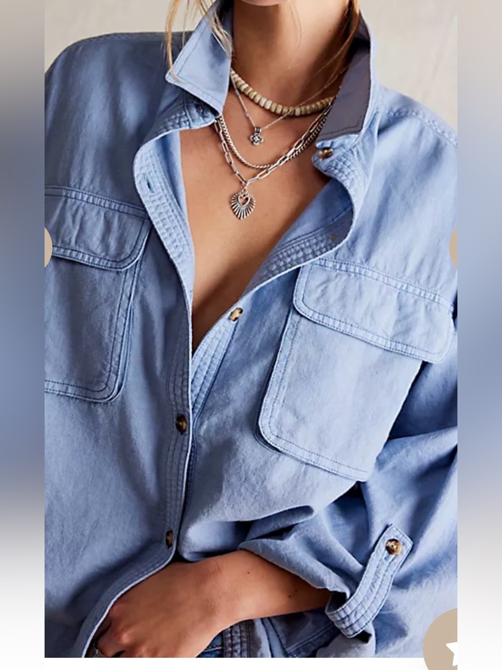 Free People Made for Sun Oversized Button-Up Shirt in Faded Denim size M - Picture 6 of 6